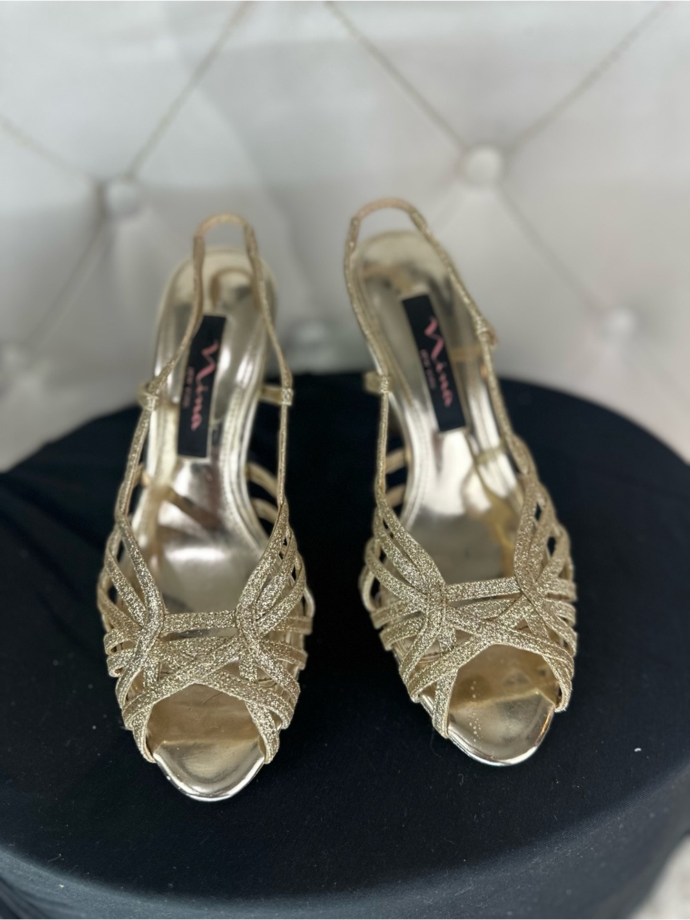 Gold Glitter Strappy Slingback Heels